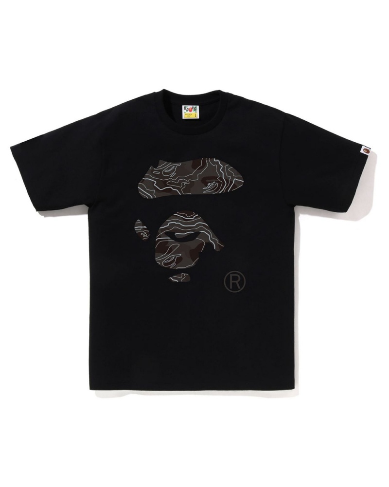 T Shirts Bape Layered Line Ape Face Noir Homme | IZM-92202752